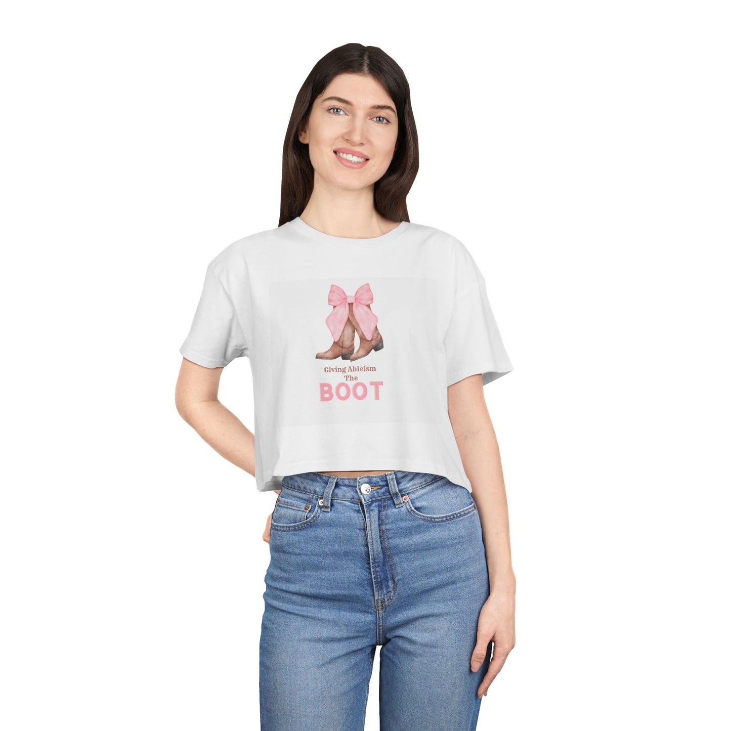 Giving Ableism The Boot Adult Crop Tee | Cowgirl Boot Design