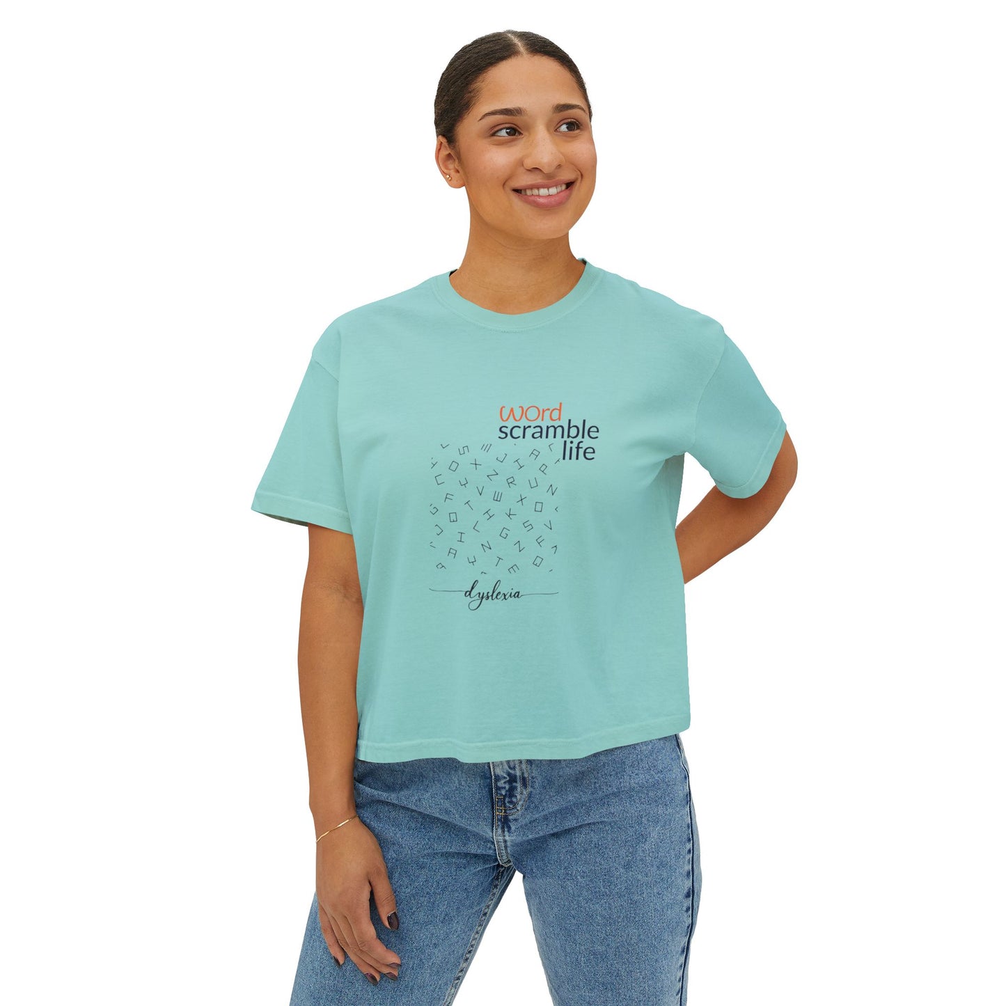 Word Scramble Life for Dyslexia Awareness Boxy Tee