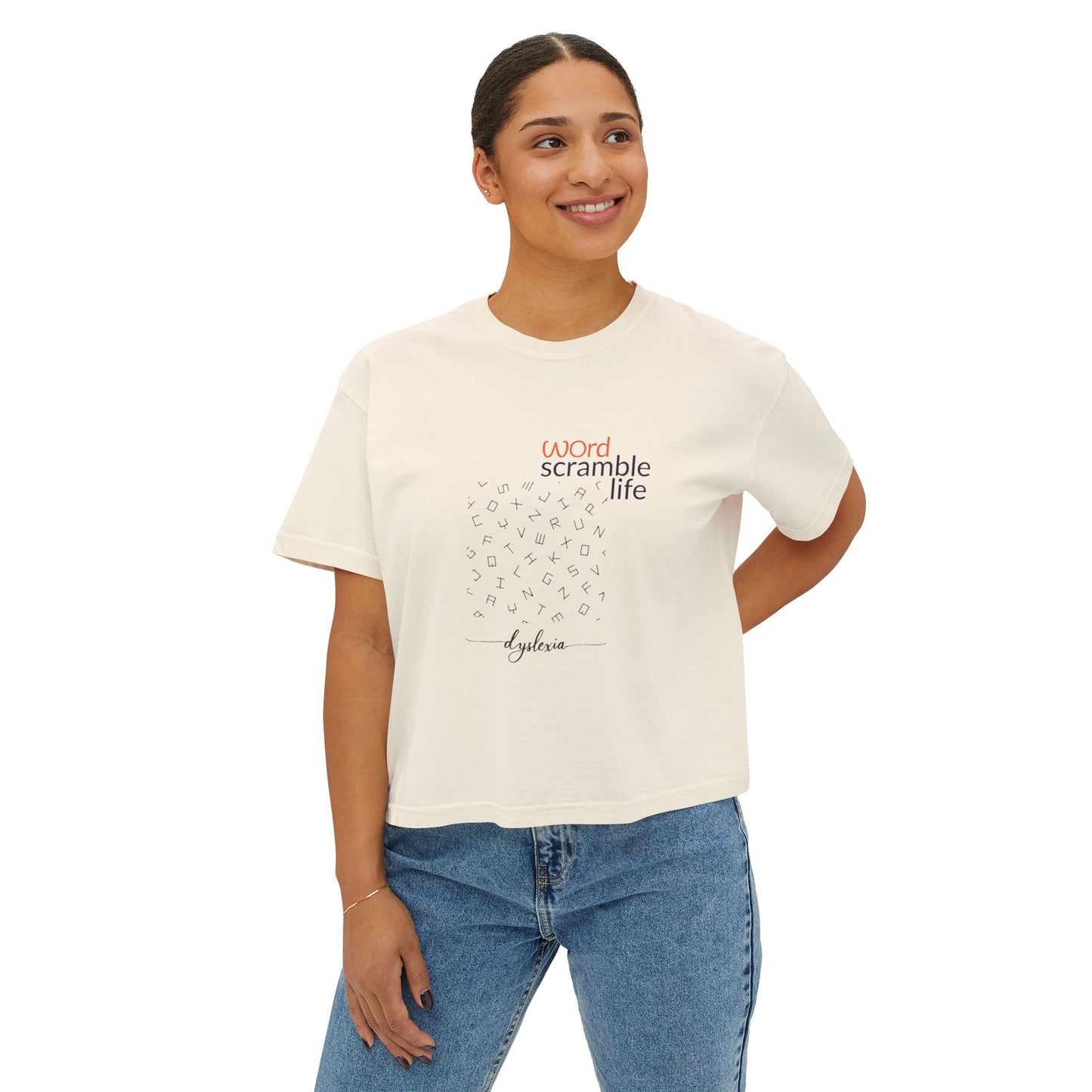 Word Scramble Life for Dyslexia Awareness Boxy Tee