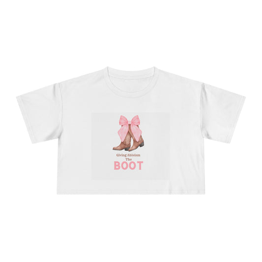 Giving Ableism The Boot Adult Crop Tee | Cowgirl Boot Design
