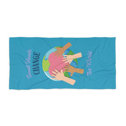 Small Hands Change The World Beach Towel Blue