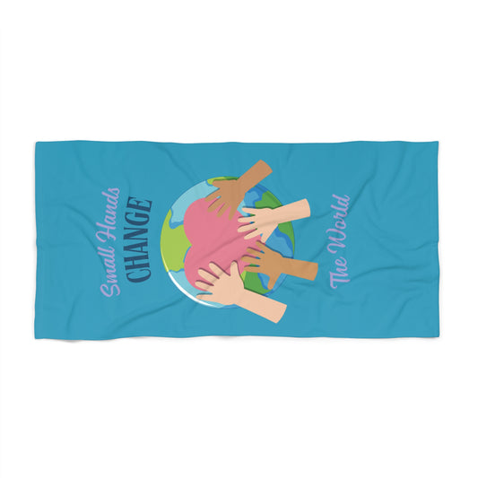 Small Hands Change The World Beach Towel Blue